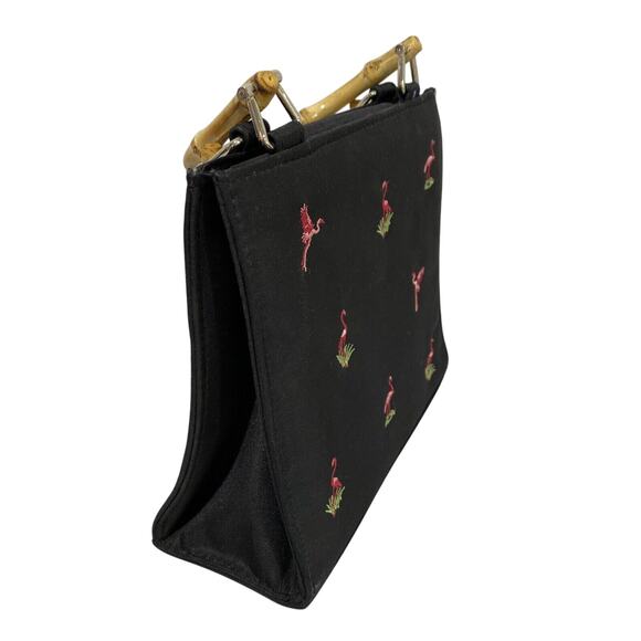 Vintage Pink Flamingo Evening Bag Purse Bamboo Double Top Handles Satin Novelty - Picture 4 of 8